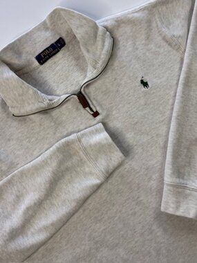 Polo Ralph Lauren Quarter Zip Pullover Heather Grey Cotton Knit Pony Logo Large